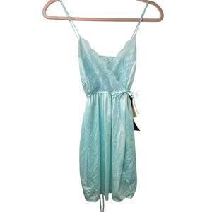 MD Y2K VTG NWT Gilead Aqua Blue Satin Lace Slip Dress Fairy Coquette Romantic